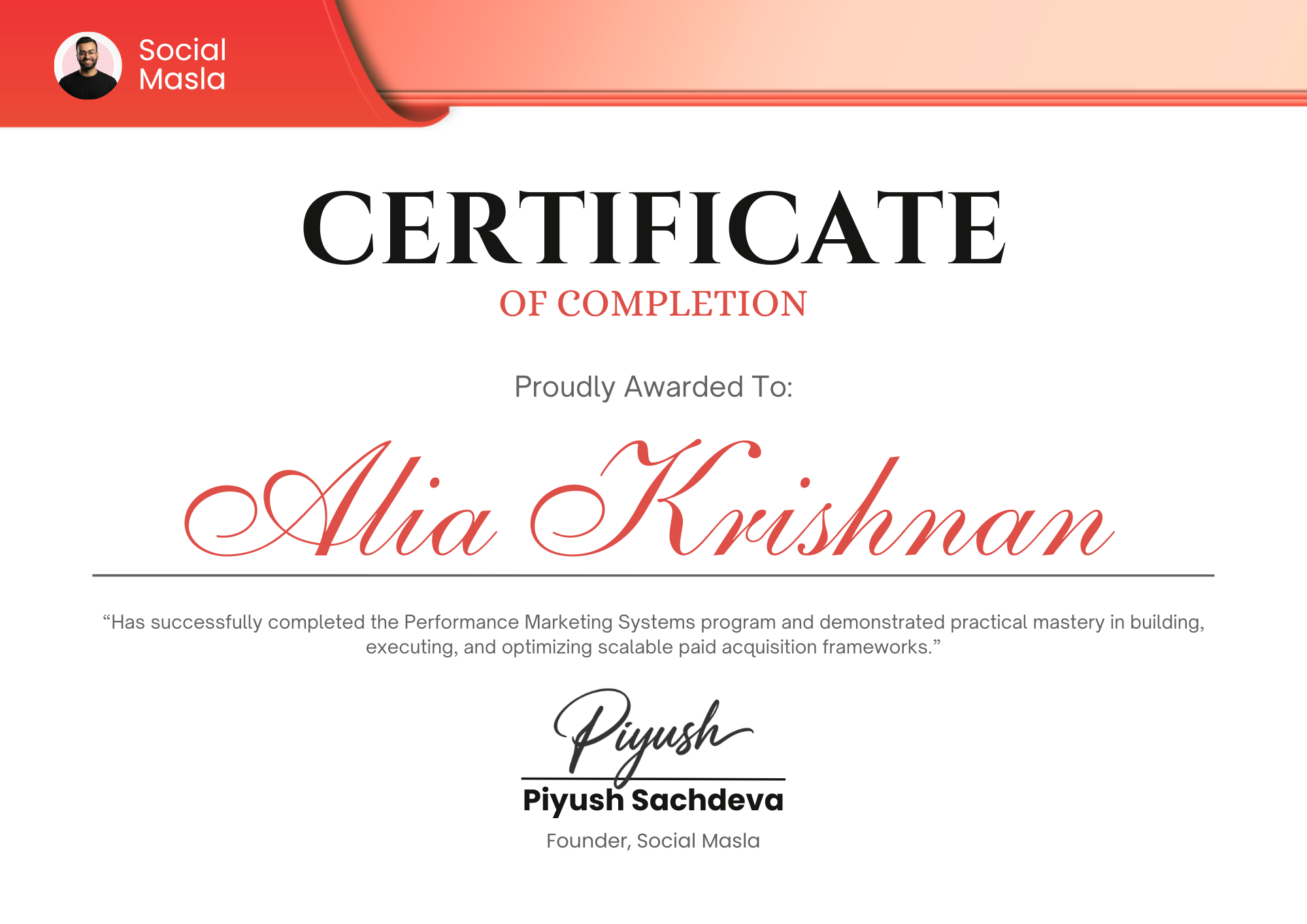 Performance Marketing Systems Certificate